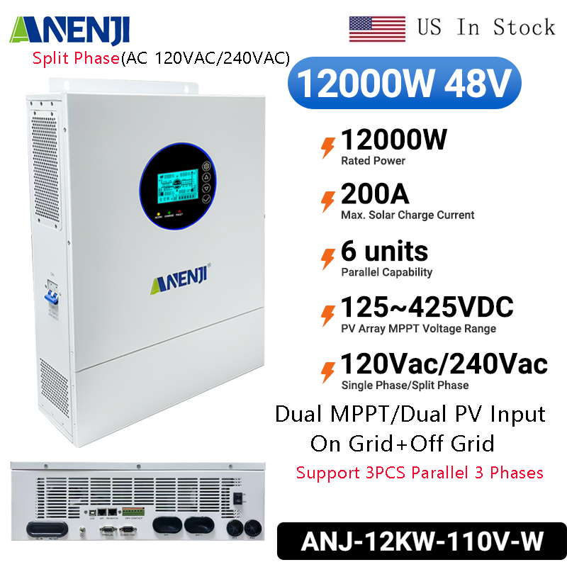 Off Grid Solar Inverter 48V 6000W - ANENJI Inverter Surya Hybrid Split Phase