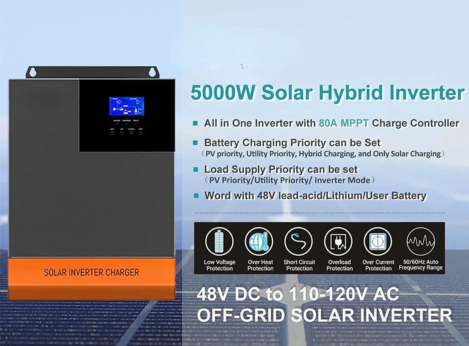 Inverter surya hibrida sistem  - Hybrid Solar Inverter 5.5Kw Mppt 48V ulasan dan harga