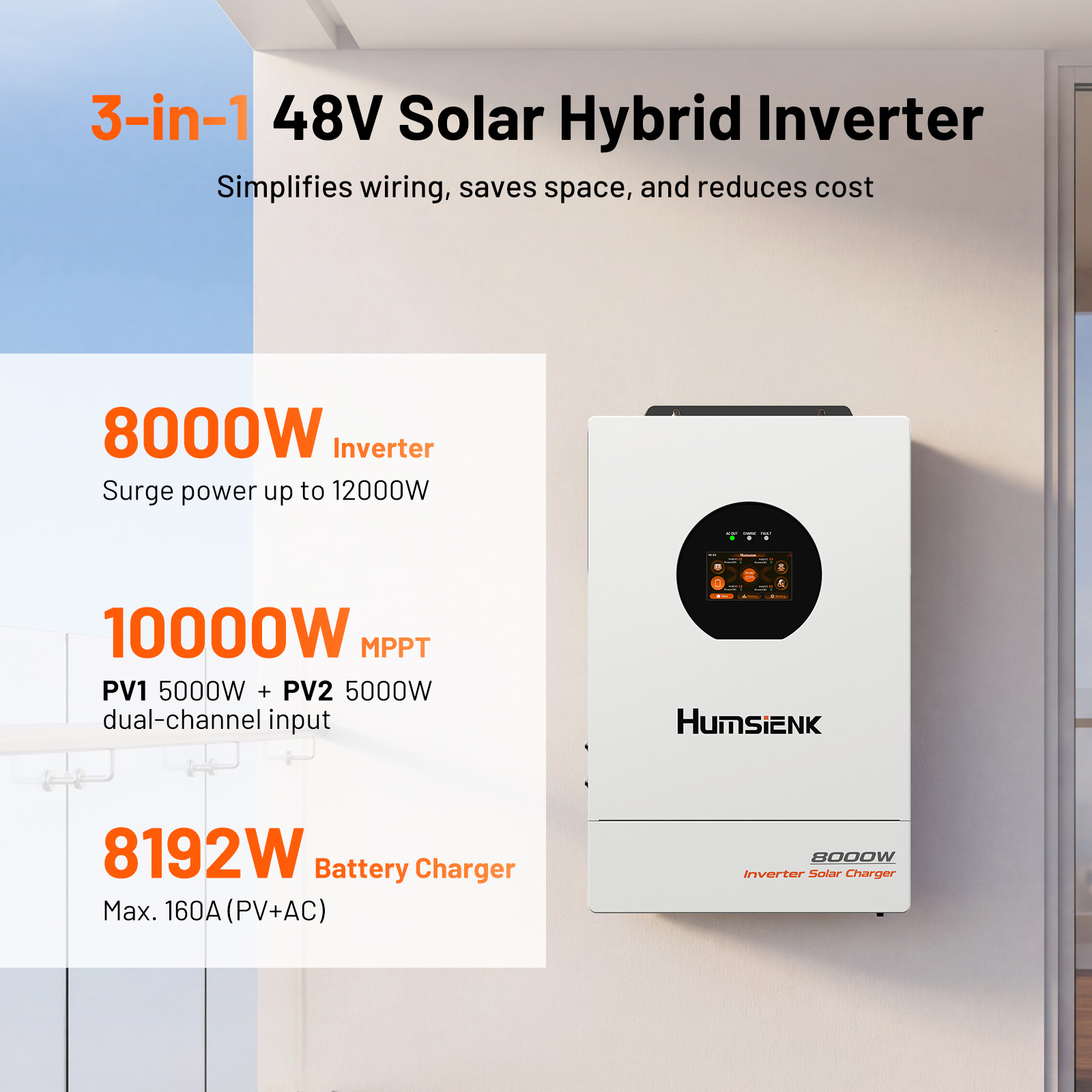 Humsienk 48V 8KW 3-in-1 Solar  - Mppt Hybrid Inverter 48V 8Kw 3 Phase ulasan dan harga